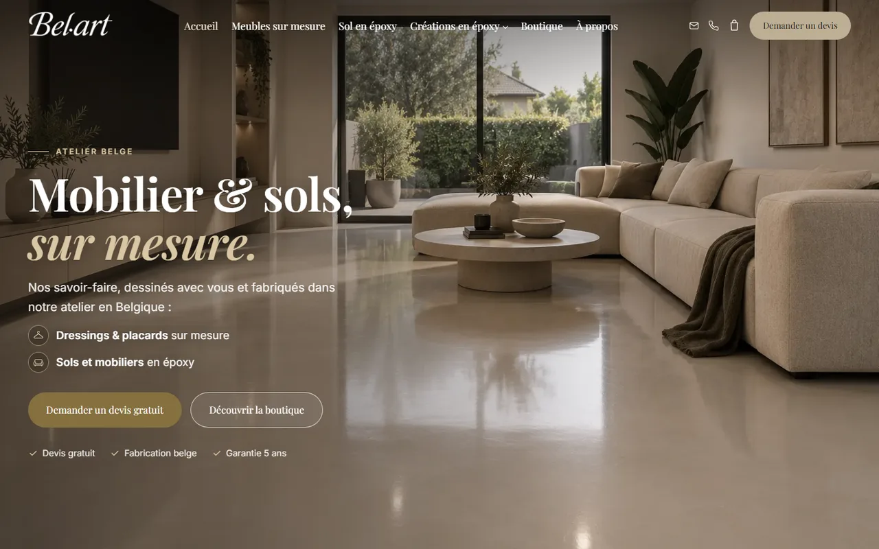 Page d’accueil du site Belart sur ordinateur